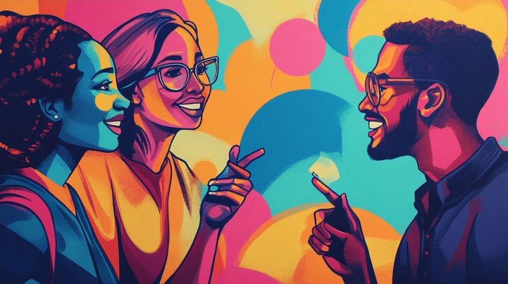 Dynamic, vibrant visuals depicting passionate branding masters engaging audiences through emotional storytelling and expressive interactions, showcasing powerful brand insights.