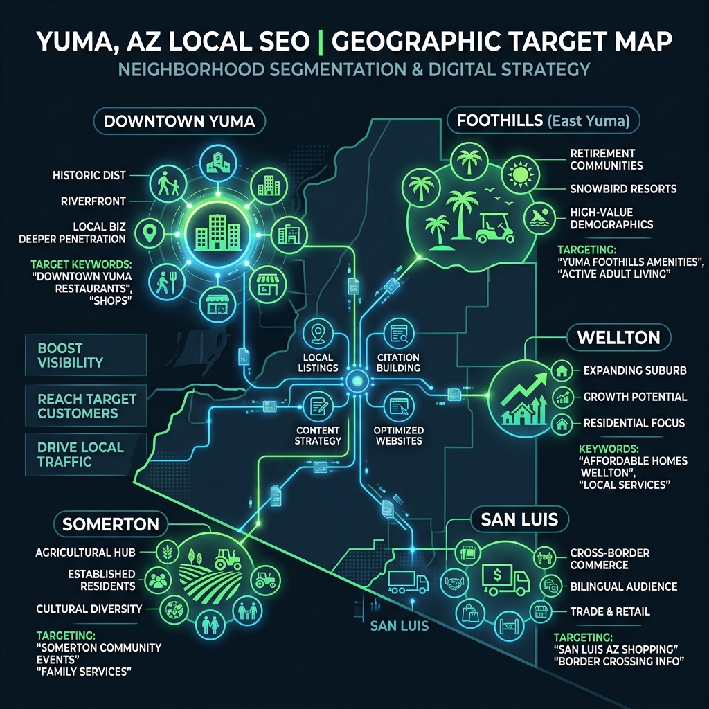 Yuma Neighborhood targeting and local search intent mapping chart